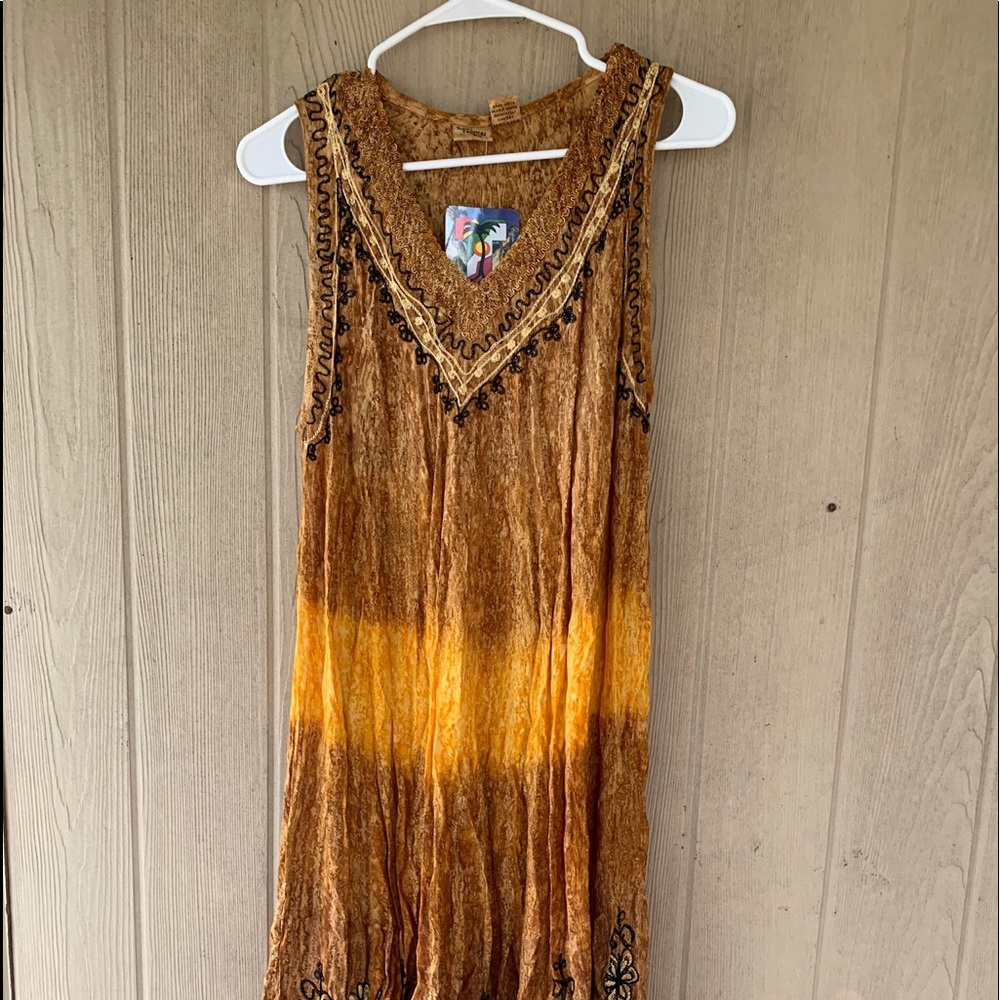 Vacation Tunic Dress Gold and Yellow Sz M/L NWT